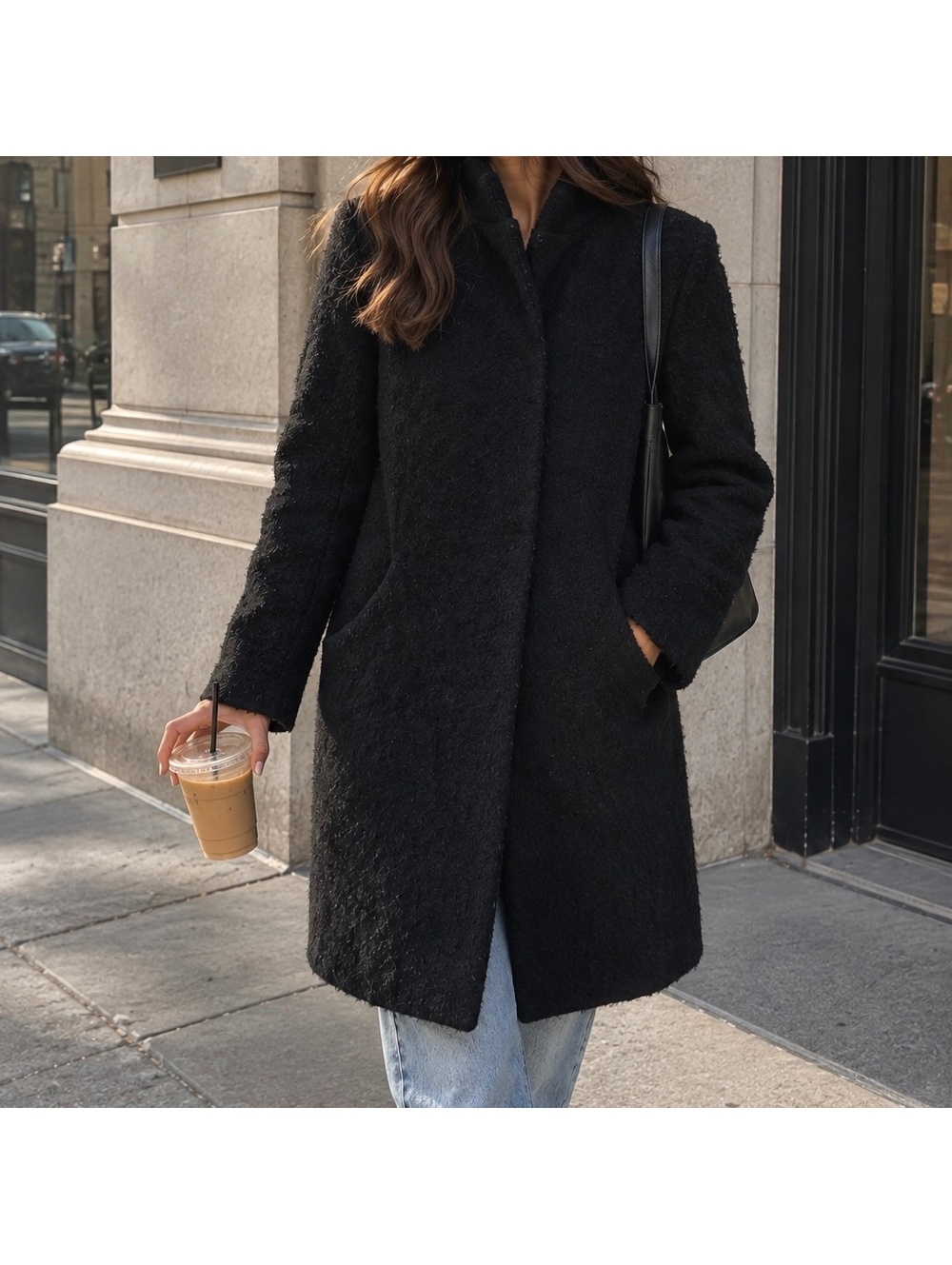 Aritzia Wilfred Cocoon Coat Black Virgin Wool Blend Size M